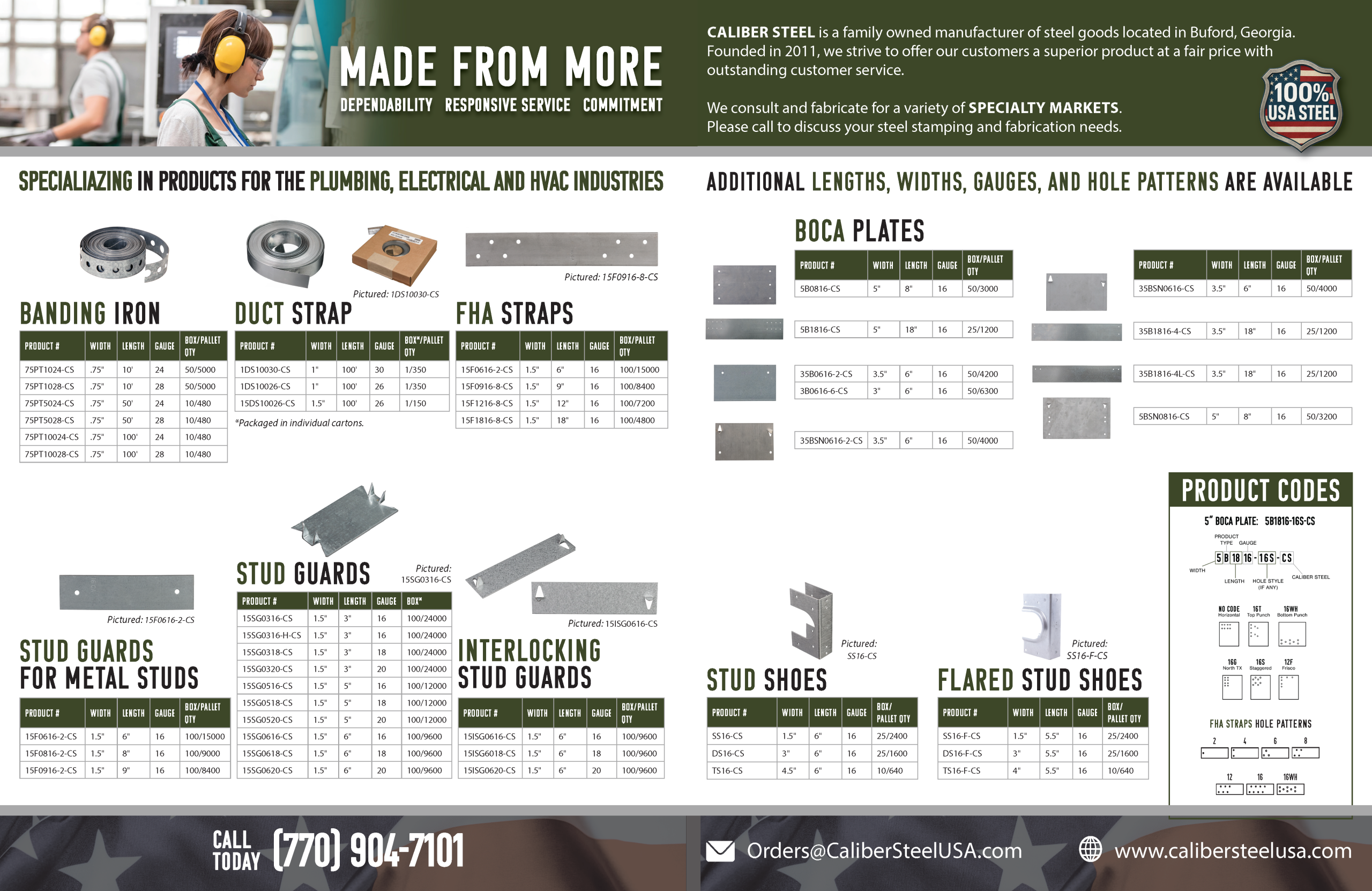 Caliber Steel USA line card — page 2